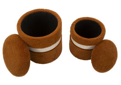 Pouf Coffre Saint-Moritz Marron – Chaleur Alpine en Duo Ø40x47 - Ø32x38 cm