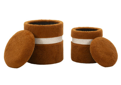 Pouf Coffre Saint-Moritz Marron – Chaleur Alpine en Duo Ø40x47 - Ø32x38 cm