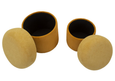 Pouf Coffre Aspen Moutarde – Harmonie Contemporaine Ø42x44 - Ø35x37 cm