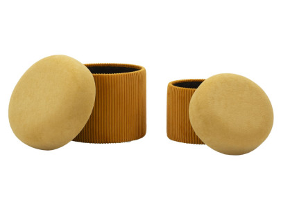 Pouf Coffre Aspen Moutarde – Harmonie Contemporaine Ø42x44 - Ø35x37 cm