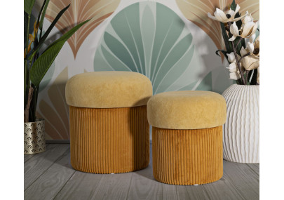 Pouf Coffre Aspen Moutarde – Harmonie Contemporaine Ø42x44 - Ø35x37 cm