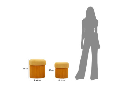 Pouf Coffre Aspen Moutarde – Harmonie Contemporaine Ø42x44 - Ø35x37 cm