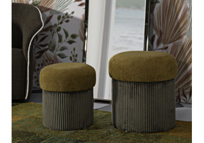 Pouf Coffre Aspen Vert – Fraîcheur d’Altitude Ø42x44 - Ø35x37 cm