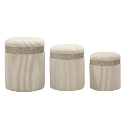 Pouf Coffre Cortina Crème – Élégance en Trio Ø40,5x49,5 - Ø35x42 - Ø31x38 cm