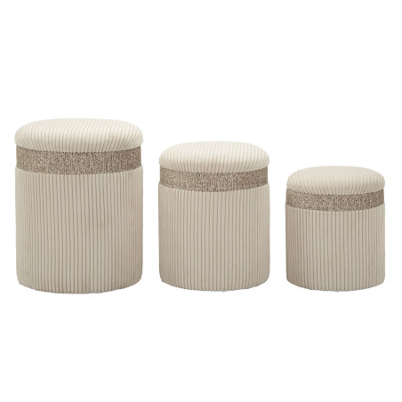 Pouf Coffre Cortina Crème – Élégance en Trio Ø40,5x49,5 - Ø35x42 - Ø31x38 cm