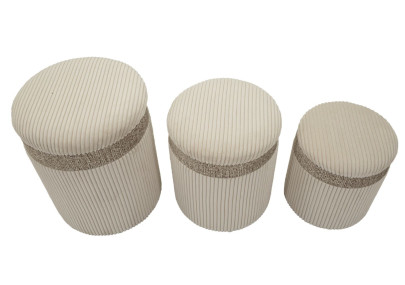Pouf Coffre Cortina Crème – Élégance en Trio Ø40,5x49,5 - Ø35x42 - Ø31x38 cm