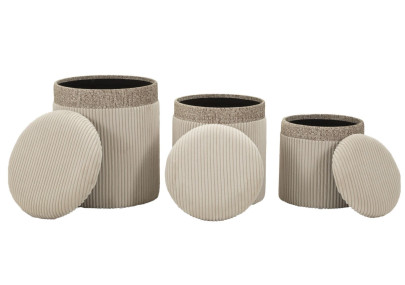 Pouf Coffre Cortina Crème – Élégance en Trio Ø40,5x49,5 - Ø35x42 - Ø31x38 cm