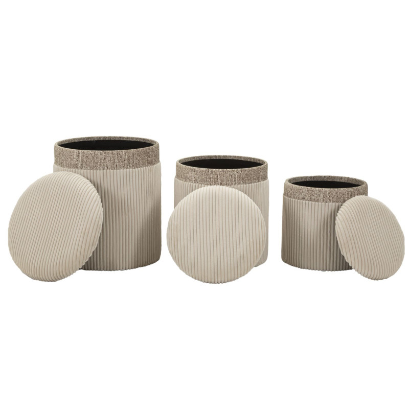 Pouf Coffre Cortina Crème – Élégance en Trio Ø40,5x49,5 - Ø35x42 - Ø31x38 cm