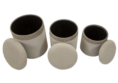 Pouf Coffre Cortina Crème – Élégance en Trio Ø40,5x49,5 - Ø35x42 - Ø31x38 cm