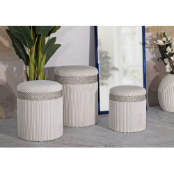 Pouf Coffre Cortina Crème – Élégance en Trio Ø40,5x49,5 - Ø35x42 - Ø31x38 cm