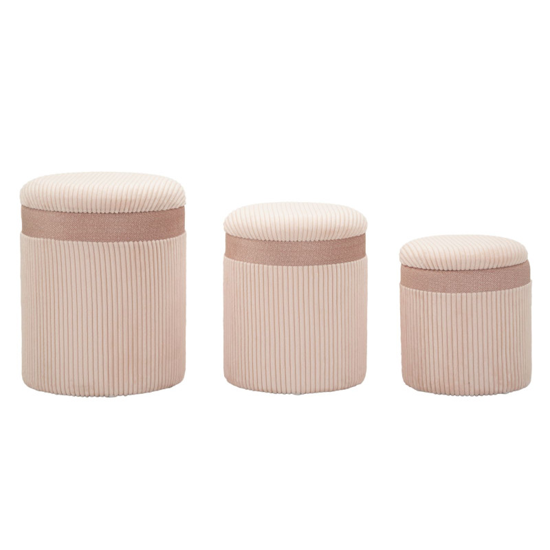 Pouf Coffre Cortina Rose – Tendresse Pastel en Trio Ø40,5x49,5 - Ø35x42 - Ø31x38 cm