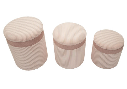 Pouf Coffre Cortina Rose – Tendresse Pastel en Trio Ø40,5x49,5 - Ø35x42 - Ø31x38 cm