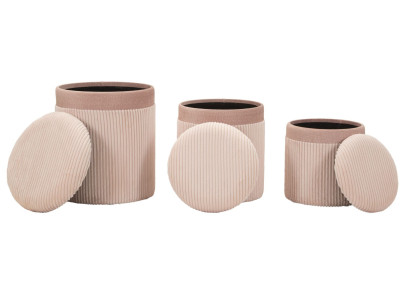 Pouf Coffre Cortina Rose – Tendresse Pastel en Trio Ø40,5x49,5 - Ø35x42 - Ø31x38 cm