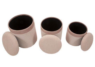 Pouf Coffre Cortina Rose – Tendresse Pastel en Trio Ø40,5x49,5 - Ø35x42 - Ø31x38 cm