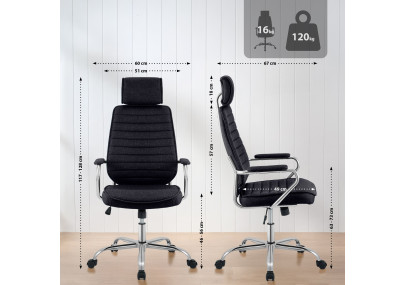 Chaise de bureau Rako, tissu noir