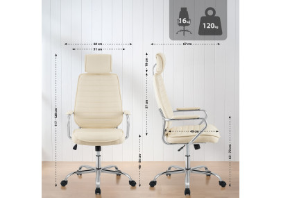 Chaise de bureau Rako, tissu crème