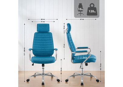 Chaise de bureau Rako, tissu, bleue