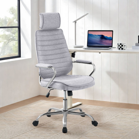 Chaise de bureau Rako, tissu gris clair