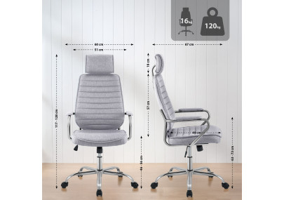 Chaise de bureau Rako, tissu gris clair