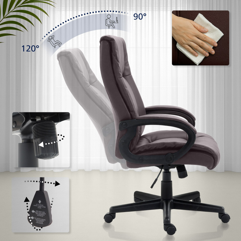Fauteuil de bureau XL Sparta en similicuir marron