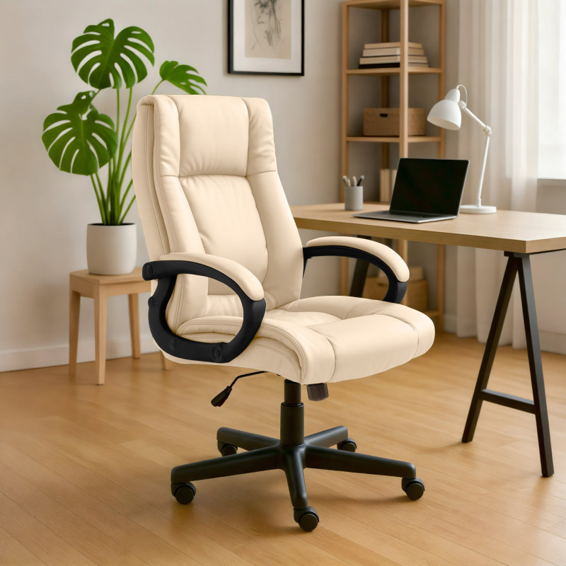 Fauteuil de bureau XL Sparta en similicuir crème