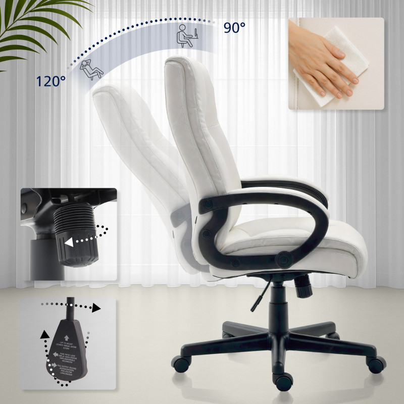 Fauteuil de bureau XL Sparta en similicuir blanc