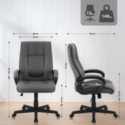 Fauteuil de bureau XL Sparta en tissu gris fonc?