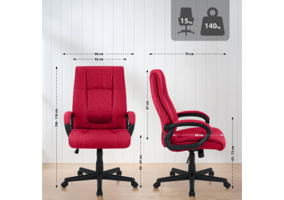 Chaise de bureau XL Sparta en tissu rouge