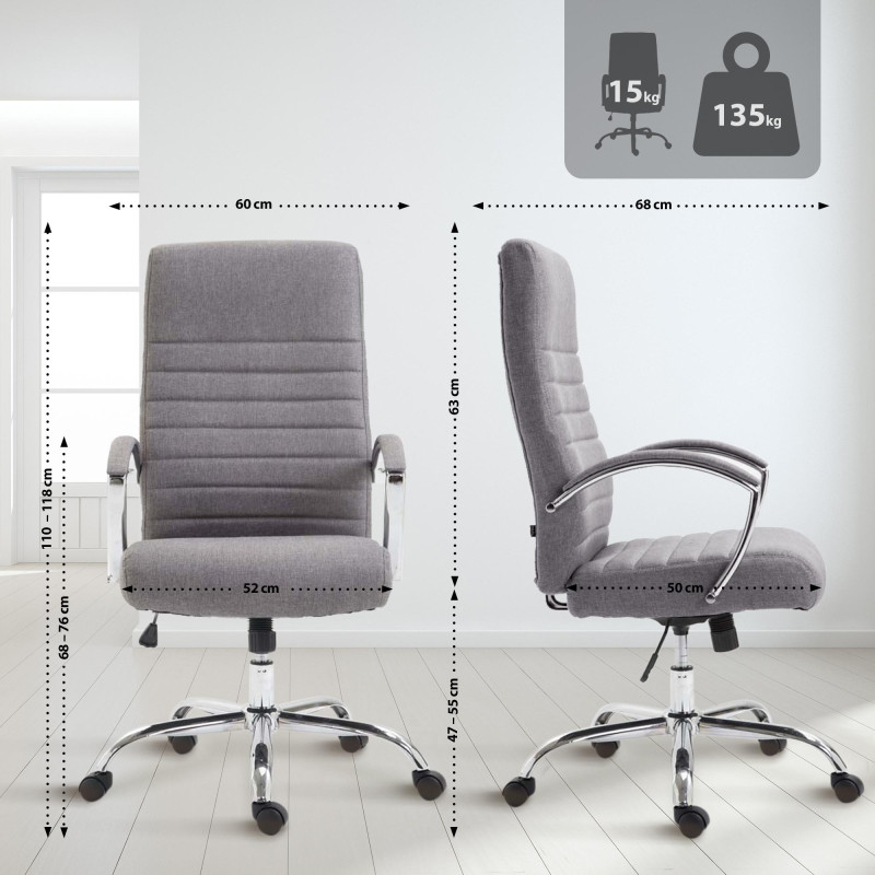 Chaise de bureau Valais, tissu gris