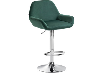 Tabouret de bar Braga, velours, chrome, vert foncé