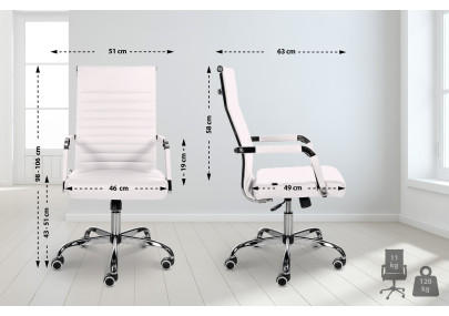 Fauteuil de bureau Amadora, similicuir, blanc