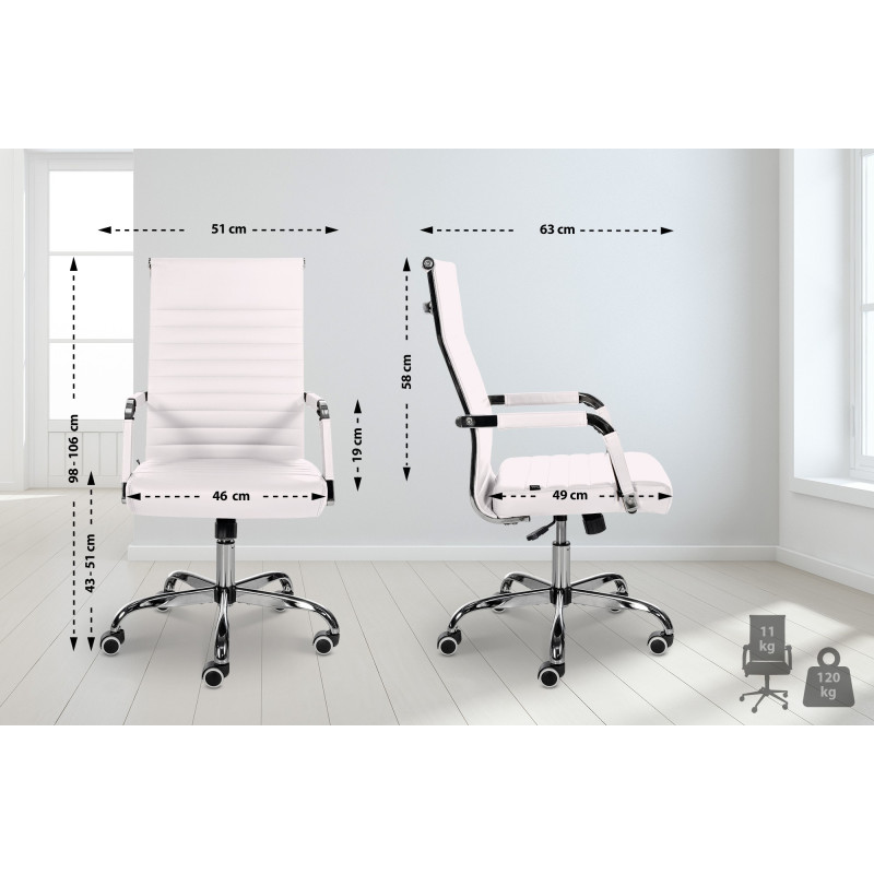 Fauteuil de bureau Amadora, similicuir, blanc