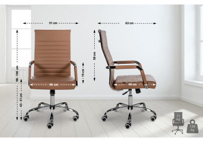 Chaise de bureau Amadora, similicuir, marron clair