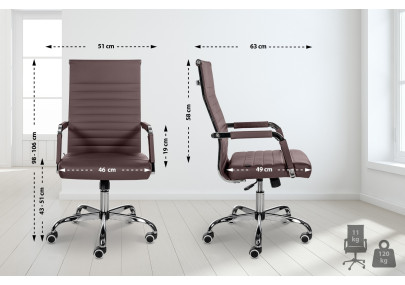 Chaise de bureau Amadora, similicuir, marron