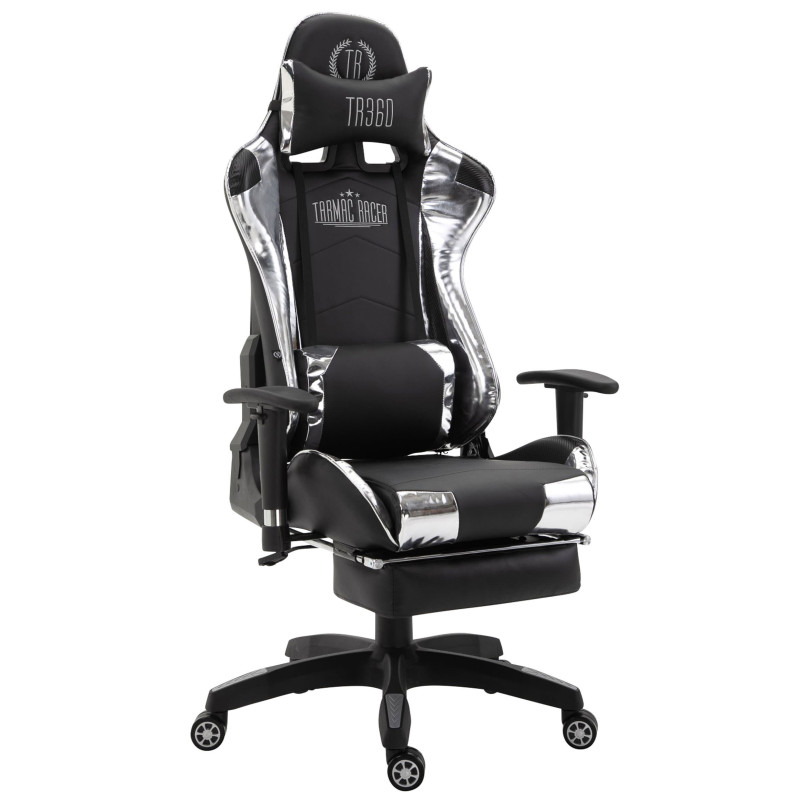Fauteuil de bureau racing Turbo avec repose-pieds, noir/blanc brillant