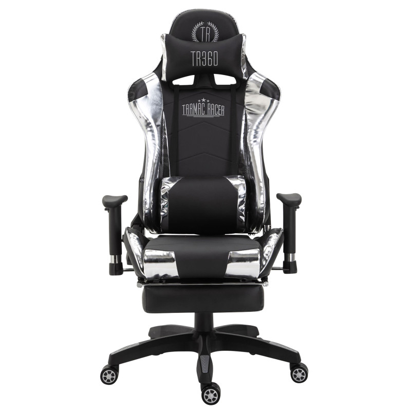 Fauteuil de bureau racing Turbo avec repose-pieds, noir/blanc brillant