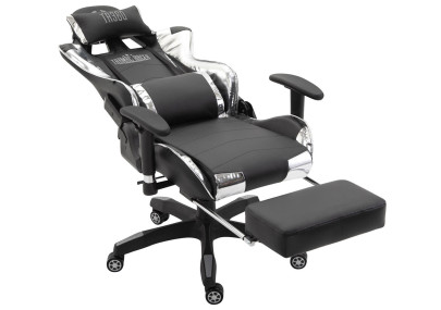 Fauteuil de bureau racing Turbo avec repose-pieds, noir/blanc brillant