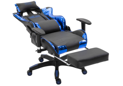 Fauteuil de bureau racing Turbo avec repose-pieds, noir/bleu brillant