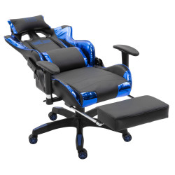 Fauteuil de bureau racing Turbo avec repose-pieds, noir/bleu brillant