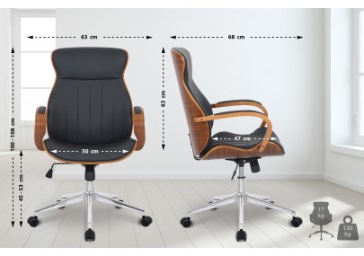 Chaise de bureau Melilla, similicuir, noyer/noir