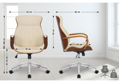 Chaise de bureau Melilla, similicuir, noyer/crème