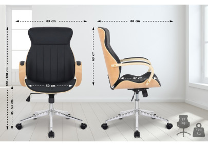 Chaise de bureau Melilla, similicuir, naturel/noir