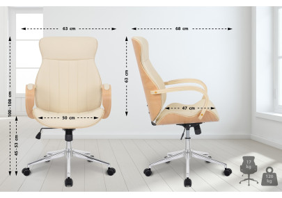 Chaise de bureau Melilla, similicuir, naturel/crème
