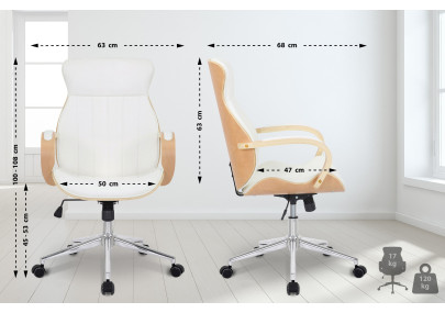 Chaise de bureau Melilla, similicuir, naturel/blanc