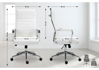 Fauteuil de bureau Columbus, cuir v?ritable, blanc