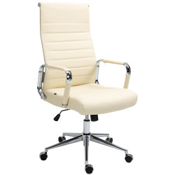 Fauteuil de bureau Columbus, cuir véritable, crème