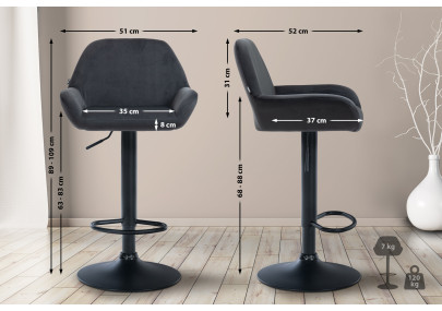 Tabouret de bar Braga en velours noir