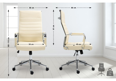 Fauteuil de bureau Columbus, cuir véritable, crème