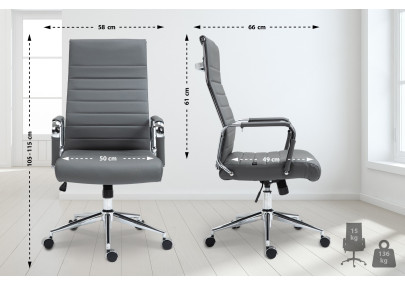 Fauteuil de bureau Columbus, cuir v?ritable, gris