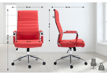 Fauteuil de bureau Columbus, cuir v?ritable, rouge